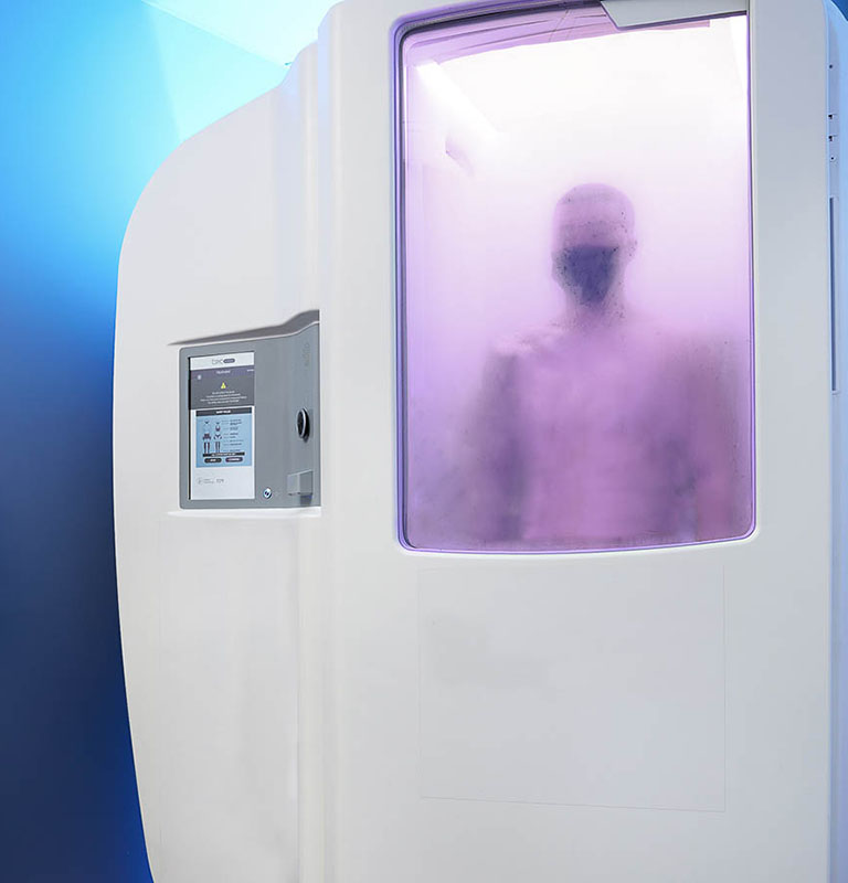 Man using the Upgrade Lab's Cryotherapy chamber