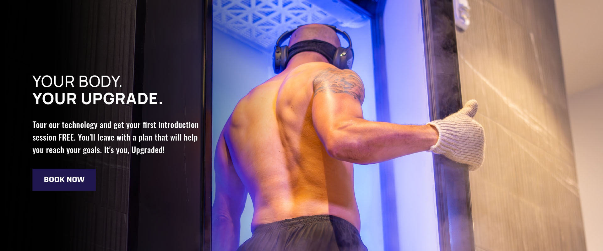 banner showing man entering Cryotherapy booth