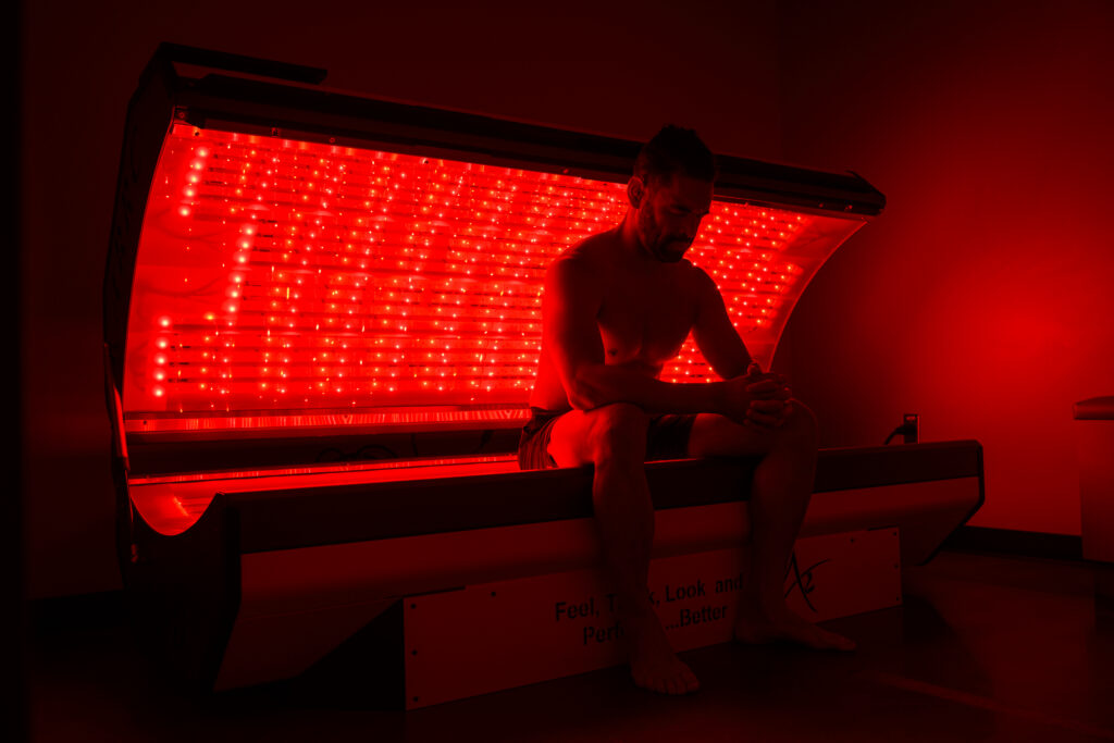 Man sitting in the REDcharger, meditating before or after his session